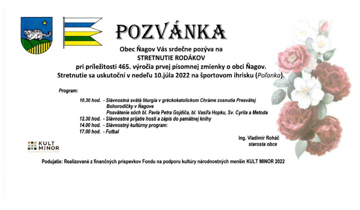 Pozvánka - Stretnutie rodákov